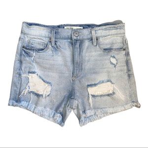 Mudd High Rise Midi distressed jean shorts